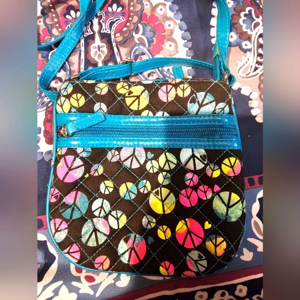 Girls Peace Sign Turquoise Crossbody